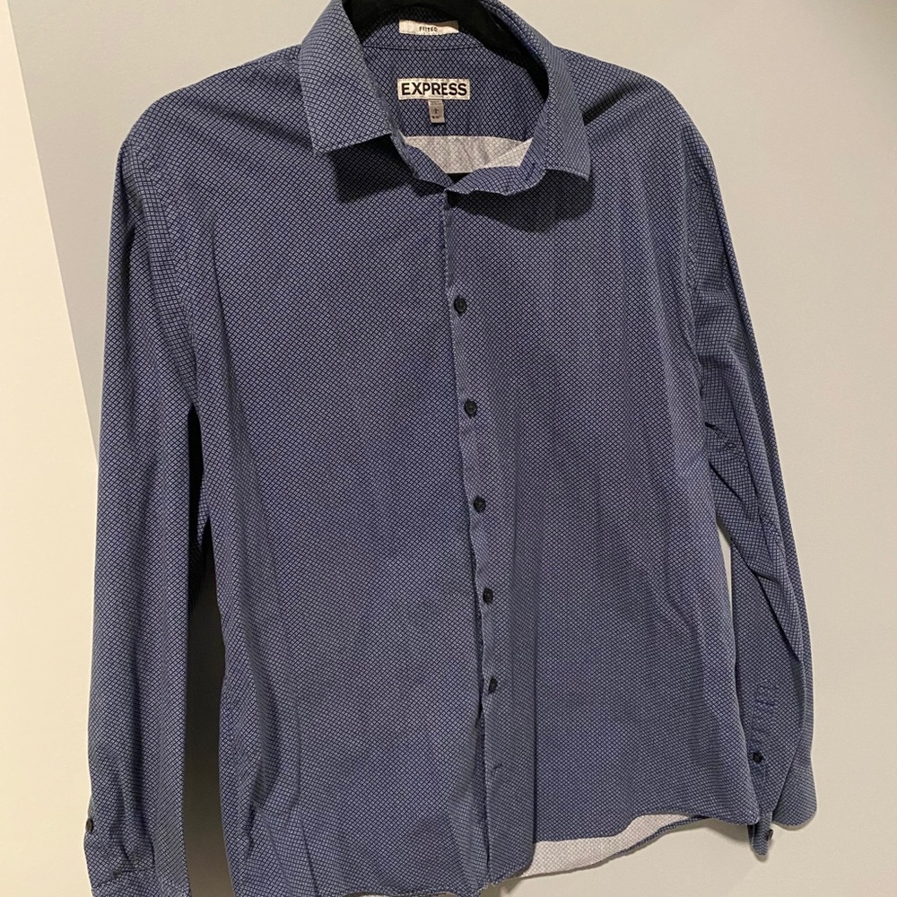 Men’s express blue dress shirt button up casual